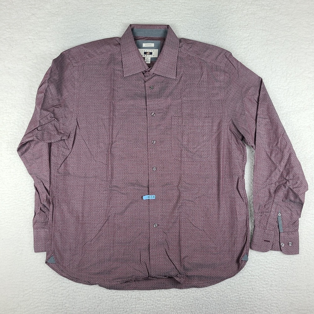 Joseph Abboud Shirt‎ Mens XL Dark Red Gray Geometric Chambray Dress Button Up